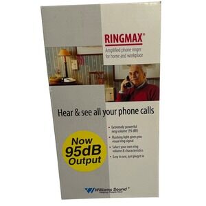 Ringmax Amplified Phone Ringer 95dB Flashing Light Williams‎ Sound New Open Box